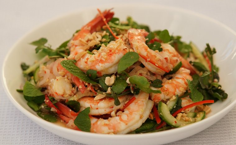 Prawn salad with chilli, cucumber & watercress