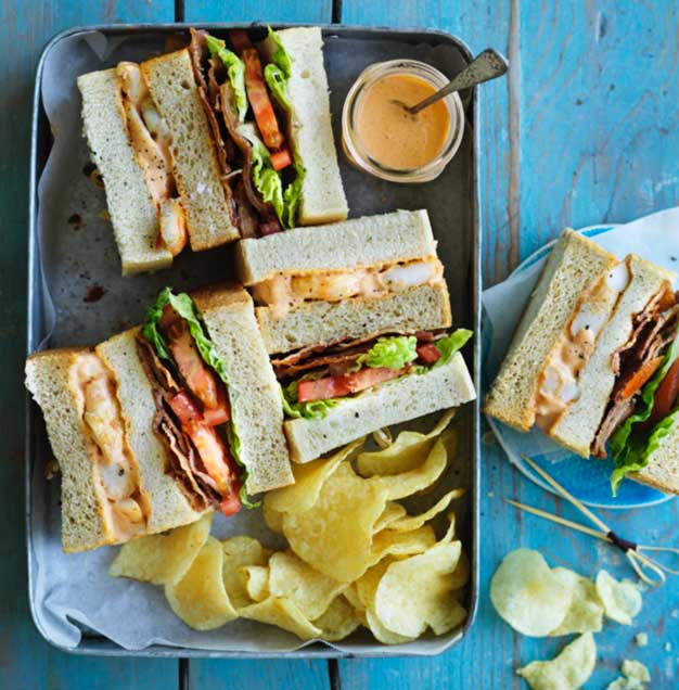 English Prawn club sandwich