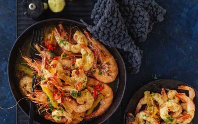 Garlic prawns with citrus chilli butter