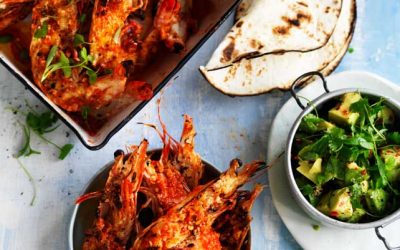Grilled prawns with sesame chipotle mole and tortilla
