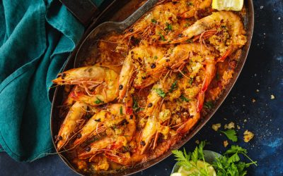 Italian baked prawns with chilli and saffron