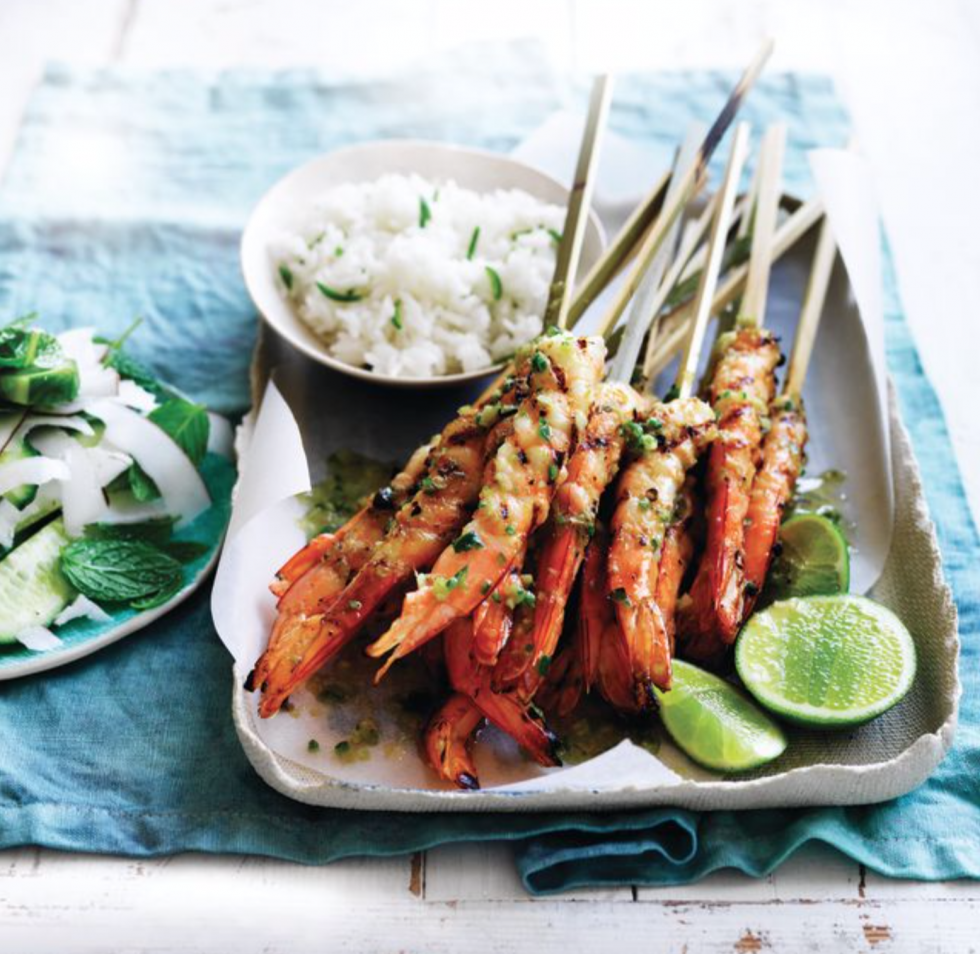 Lime and Lemongrass BBQ Prawn skewers Great Australian Seafood
