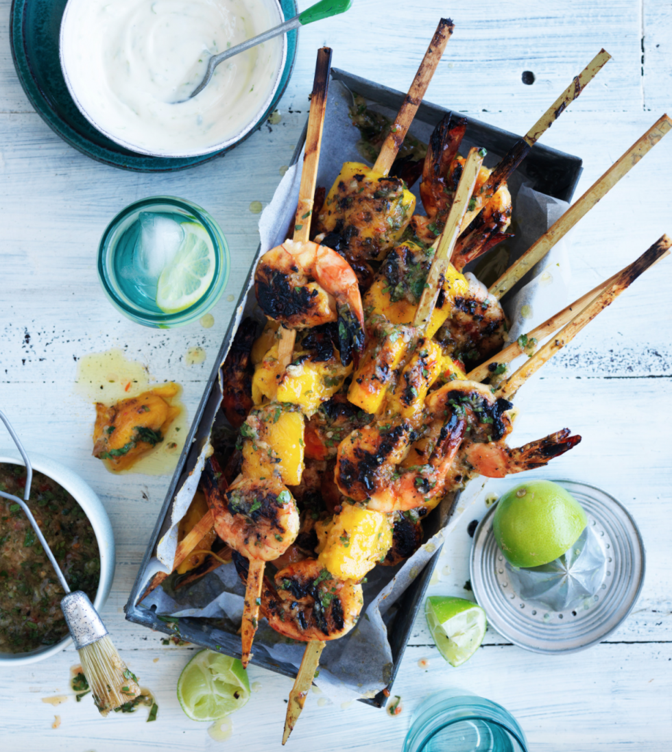 Mango and prawn skewers with lime and aioli Great Australian Seafood