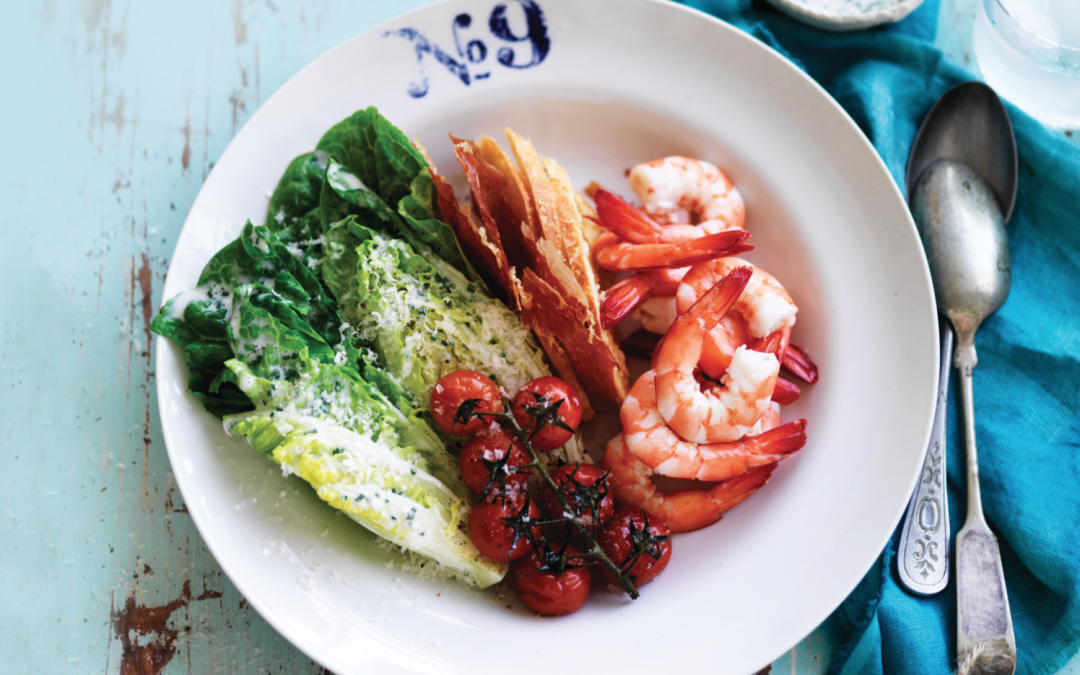 Modern prawn caesar salad