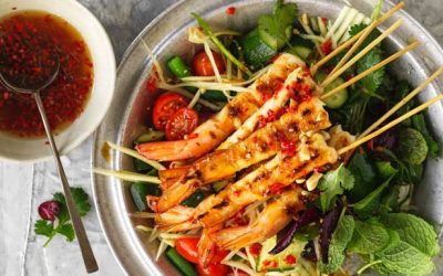 Nuoc cham marinated prawns with green mango salad