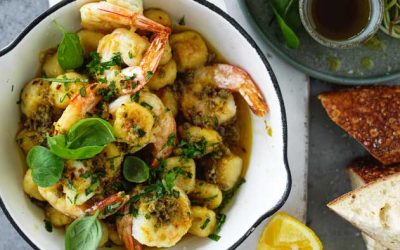 Prawn gnocchi pan fried with capers, lemon and herbs