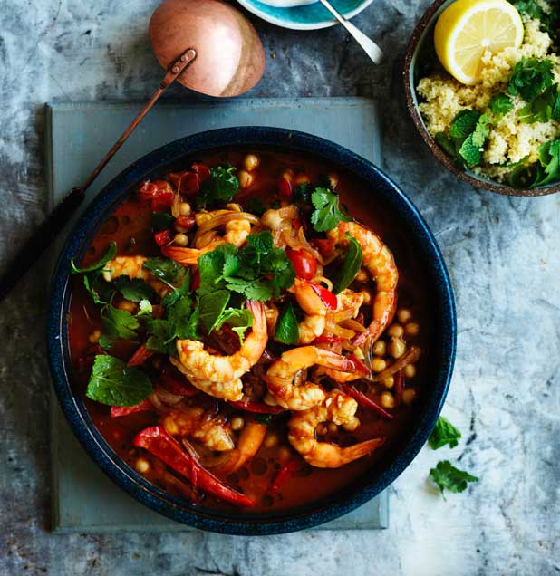 Prawn and chickpea tagine