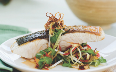 Crispy Skinned Kingfish Salad with Mango and Lime-mint dressing