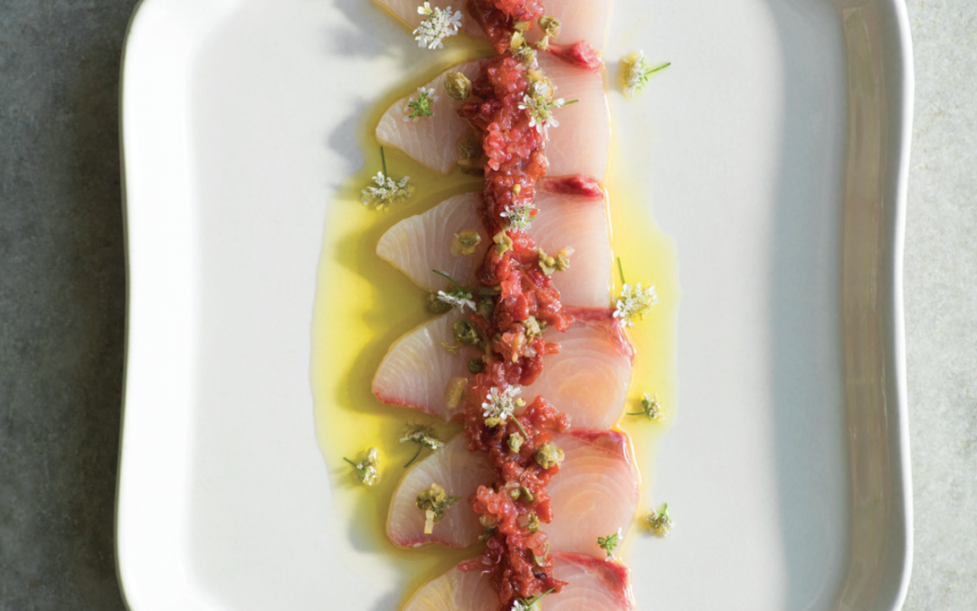 Sashimi of Hiramasa Kingfish with quandong, finger limes & capers