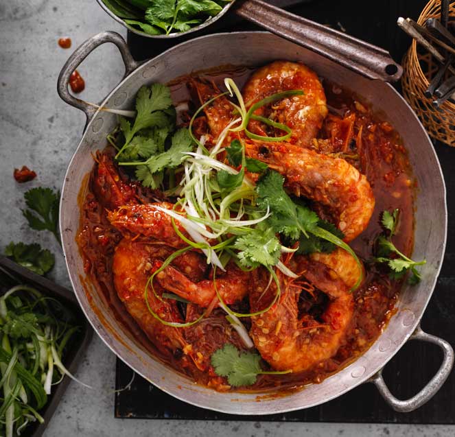 Singapore chilli prawns