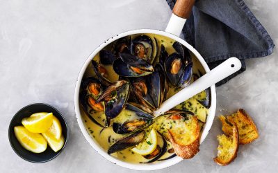 Easy As Aussie Mussels with a creamy garlic sauce