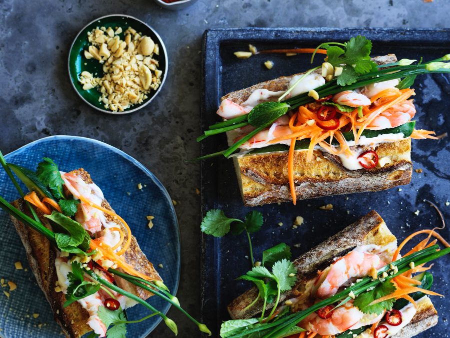 Vietnamese prawn banh mi sandwich