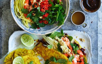 Coconut turmeric pancake with prawns