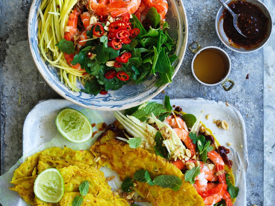 Coconut turmeric pancake with prawns