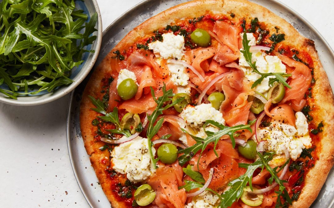 Atlantic salmon pizza